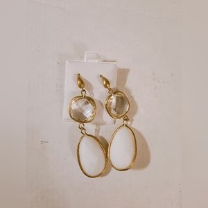 Clear circle faceted rhinestones with white faceted oval teardrop dangle earring